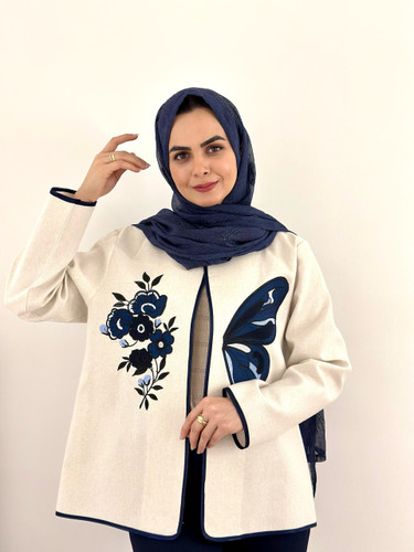 کت گلدوزی پروانه سرمه ای